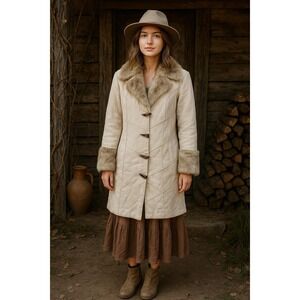 Montanaco Patchwork Faux Suede Fur Trim Midi Coat Toggle Close Penny Lane Y2K M